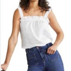 Boden White Ruffled & Crocheted Details Linen Tank Top Size 8 EUC